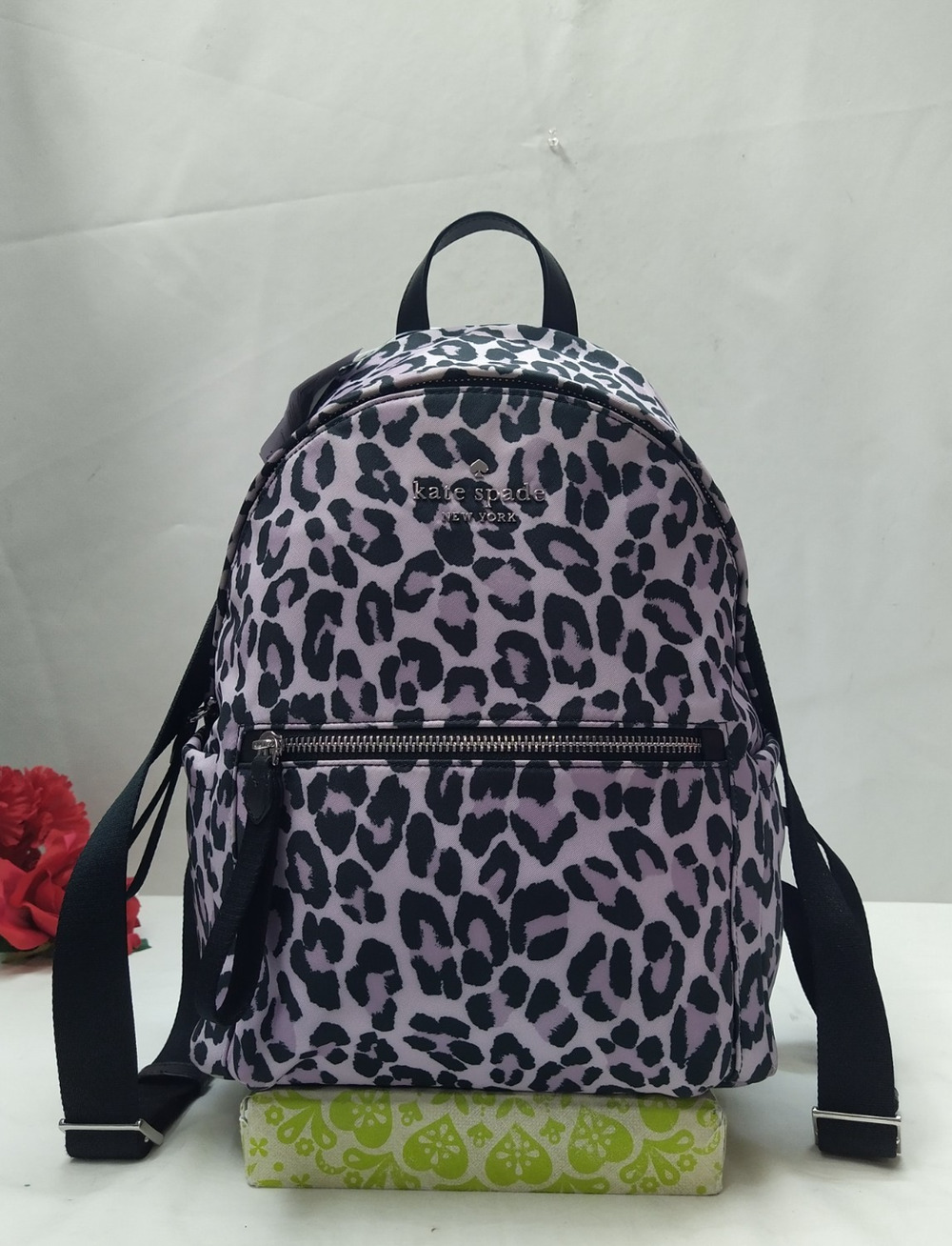 Kate Spade New York Black Leopard Printed Zipper Top Handle Backpack